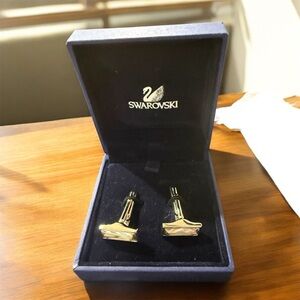 NEW Swarovski Men’s / Women’s Cufflinks – Silver-Tone Rectangular Crystal